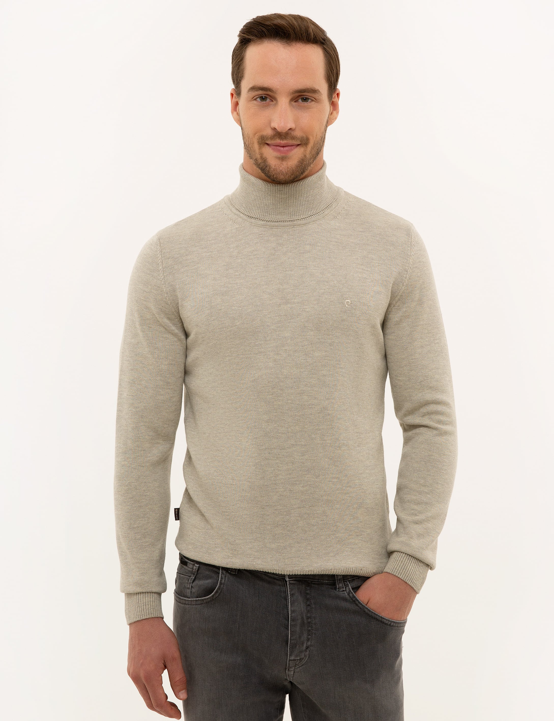Kum Melanj Slim Fit Balıkçı Yaka Basic Triko Kazak