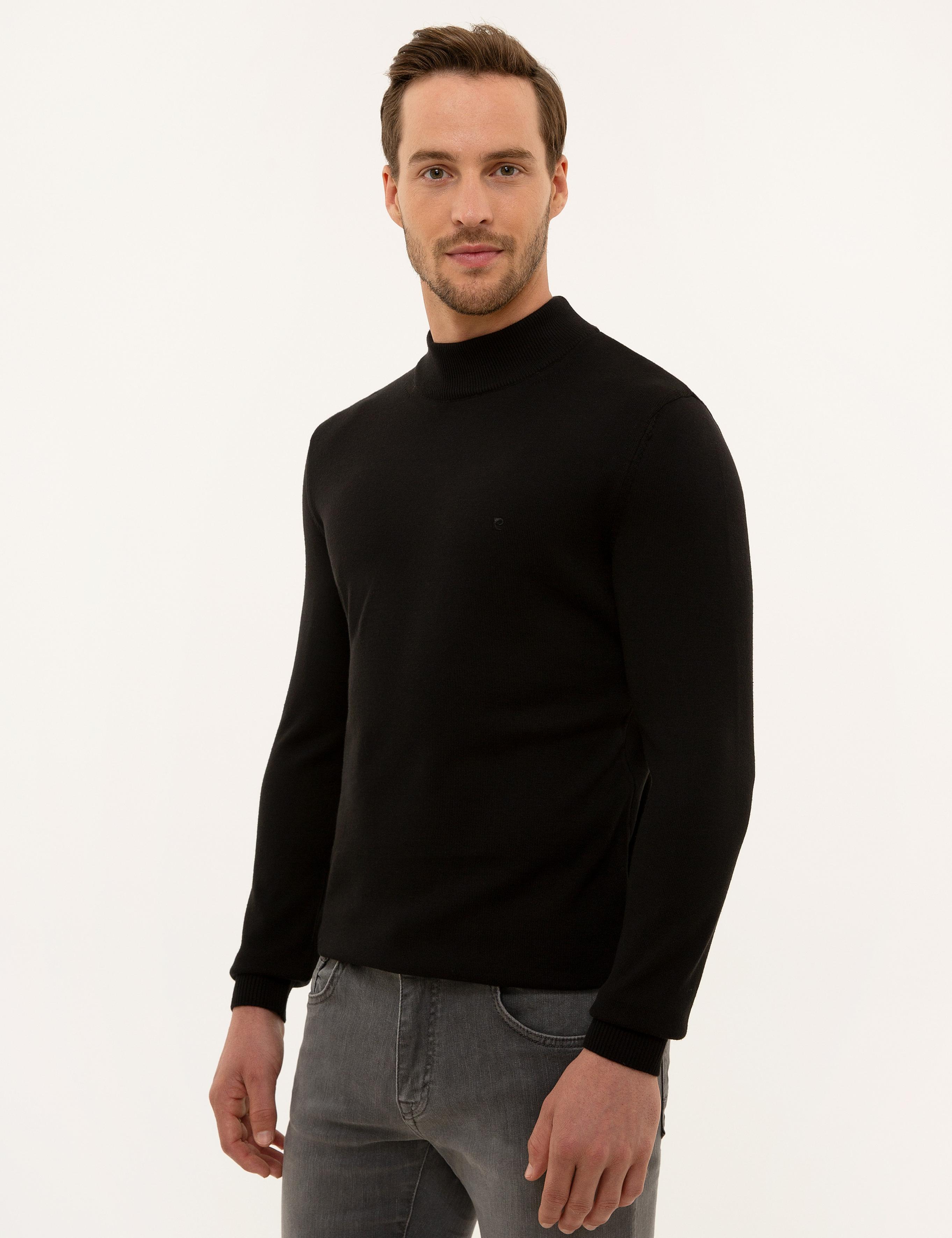 Siyah Slim Fit Yarım Balıkçı Yaka Basic Triko Kazak