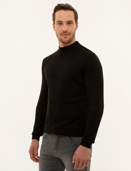 Siyah Slim Fit Yarım Balıkçı Yaka Basic Triko Kazak - 50227091007