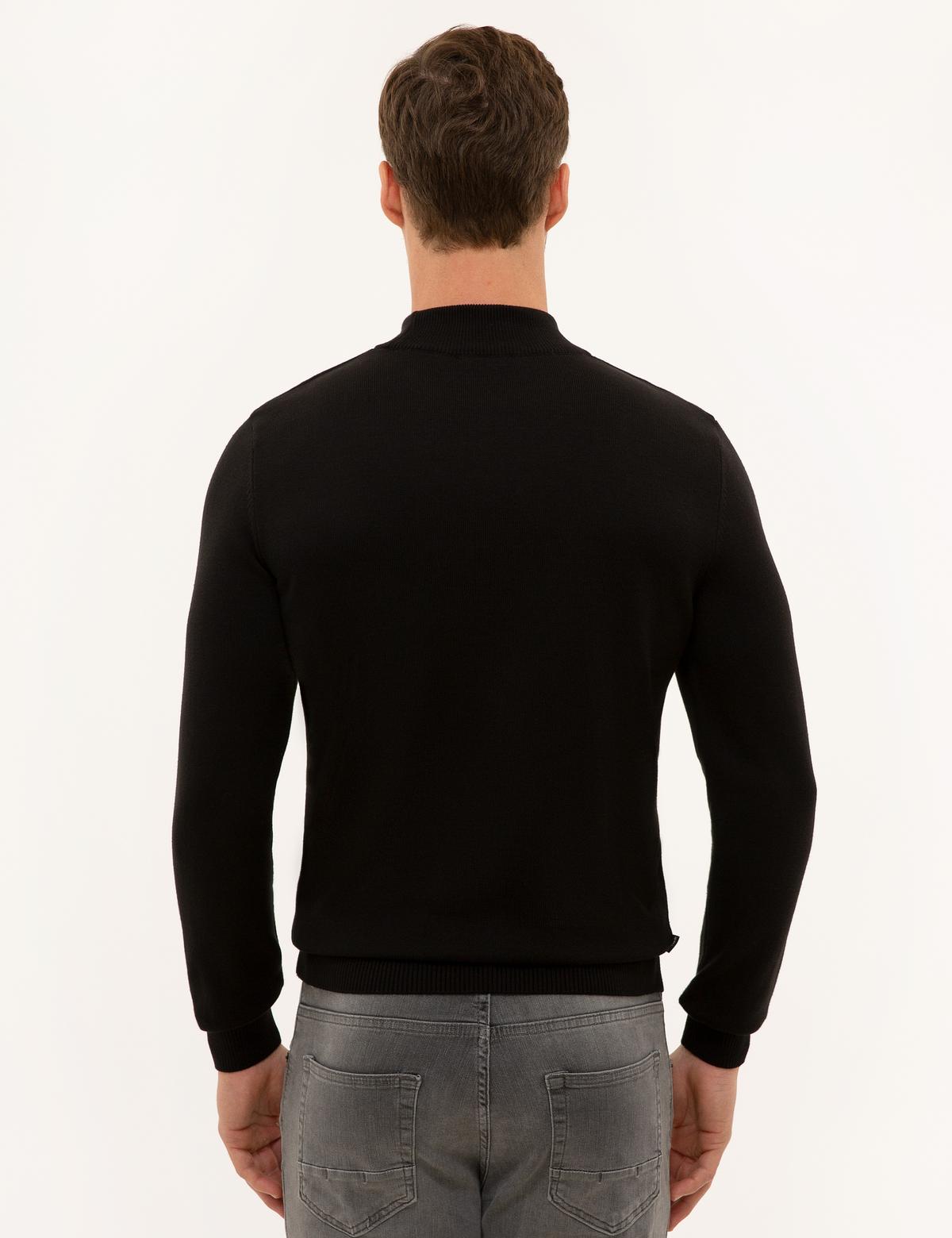 Siyah Slim Fit Yarım Balıkçı Yaka Basic Triko Kazak - 50227091007