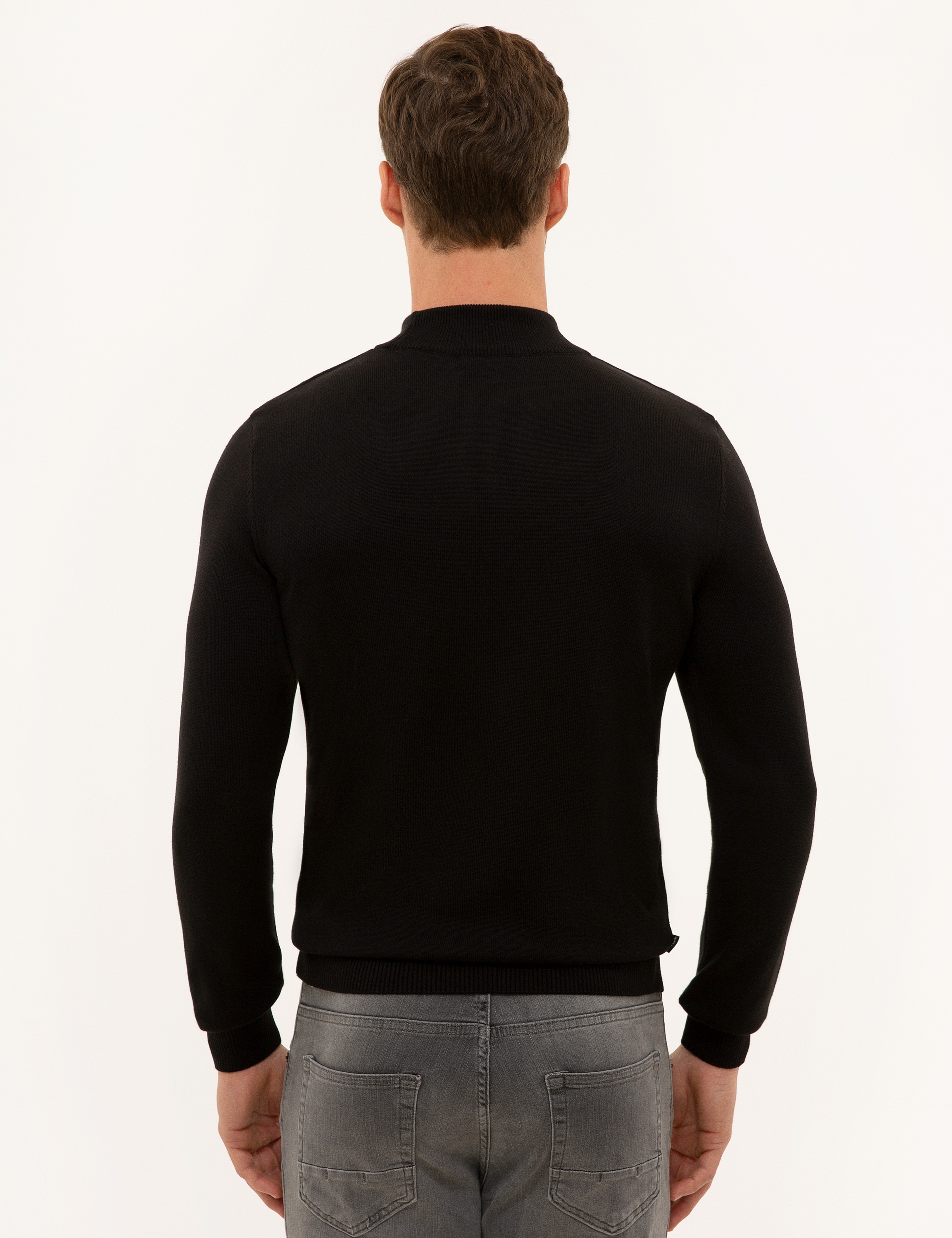 Siyah Slim Fit Yarım Balıkçı Yaka Basic Triko Kazak - Image 4