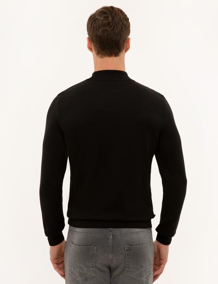 Siyah Slim Fit Yarım Balıkçı Yaka Basic Triko Kazak - 50227091007