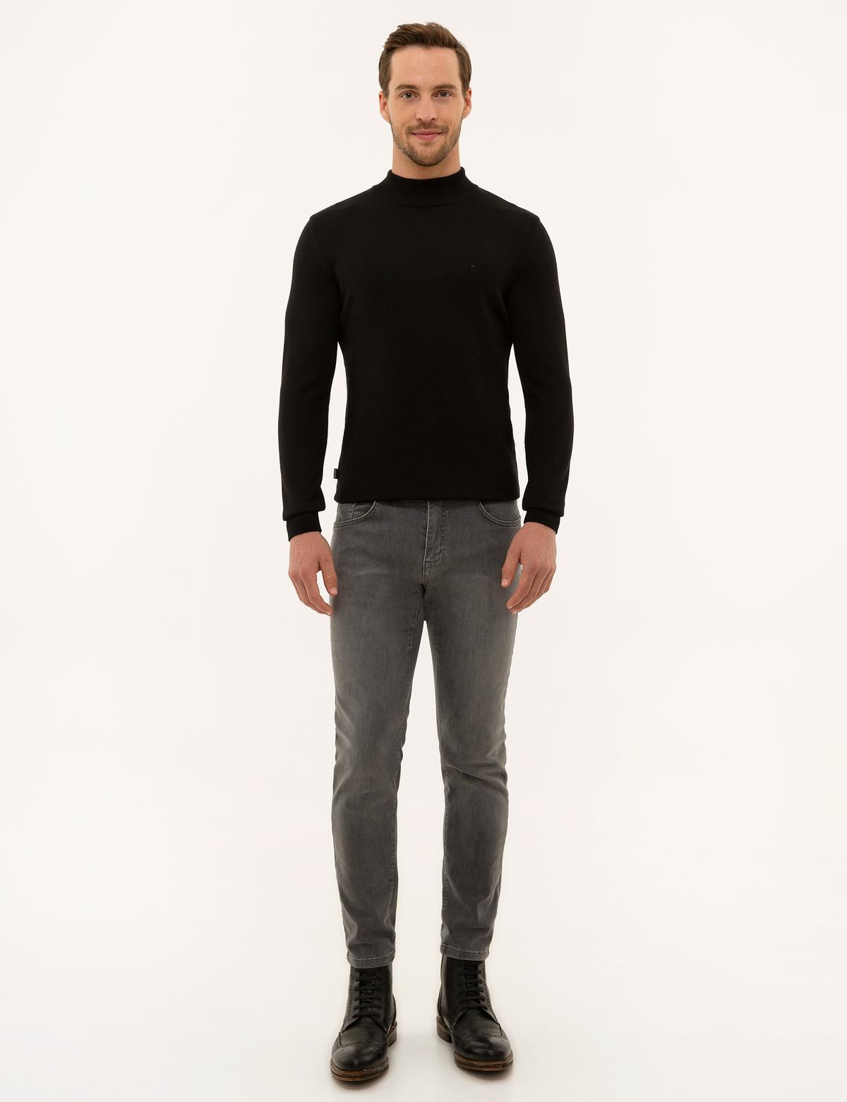 Siyah Slim Fit Yarım Balıkçı Yaka Basic Triko Kazak - 50227091007