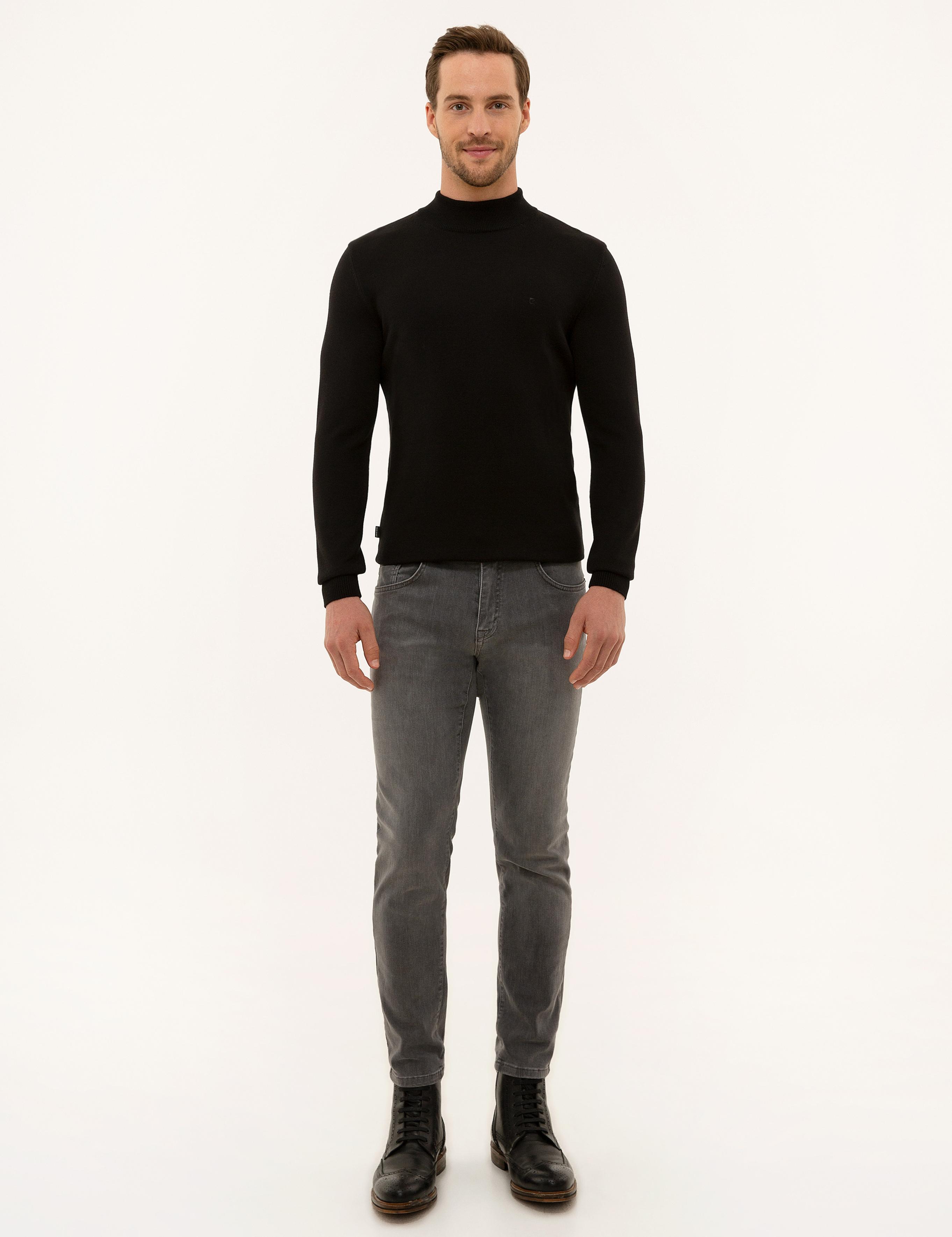 Siyah Slim Fit Yarım Balıkçı Yaka Basic Triko Kazak