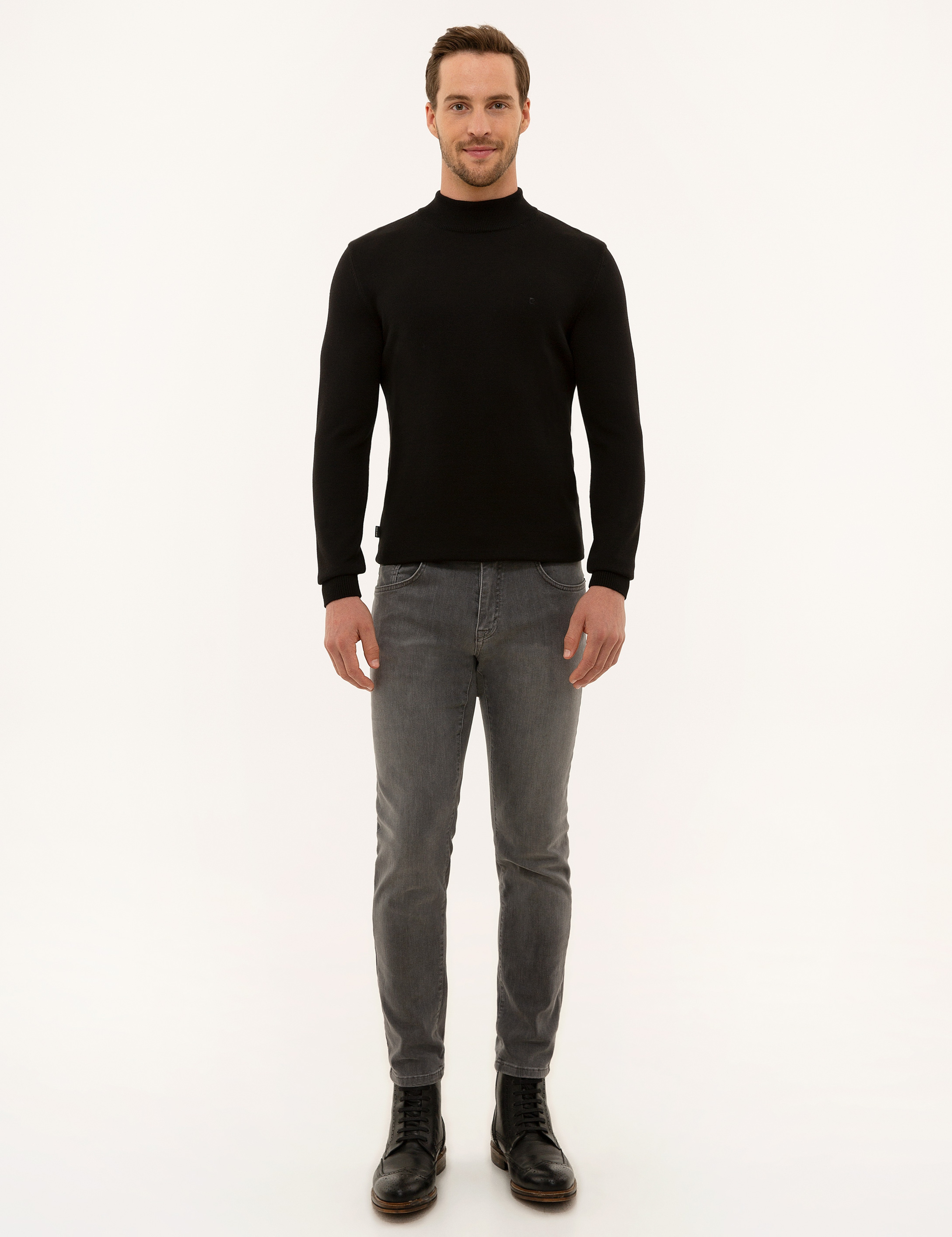 Siyah Slim Fit Yarım Balıkçı Yaka Basic Triko Kazak - Image 5