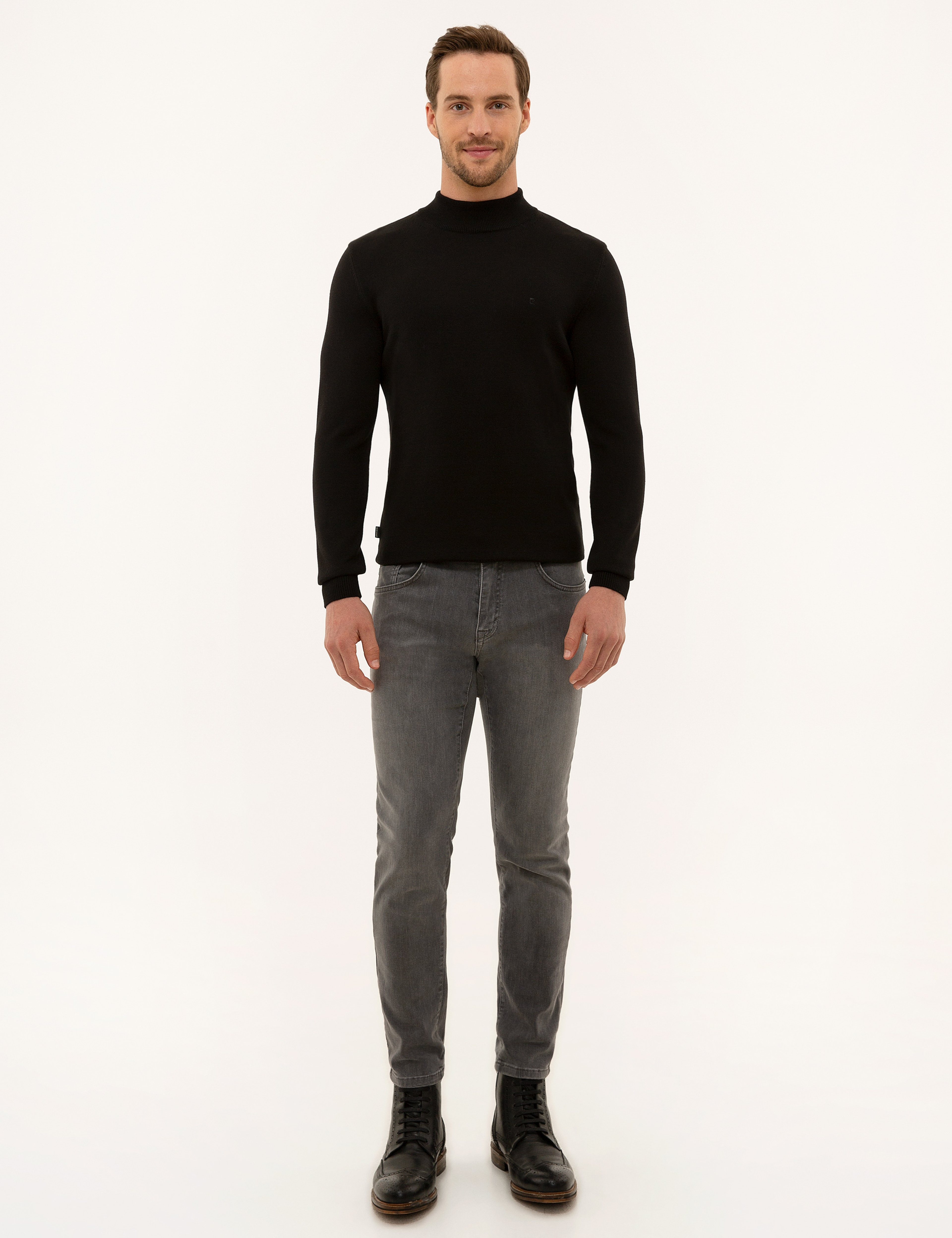 Siyah Slim Fit Yarım Balıkçı Yaka Basic Triko Kazak
