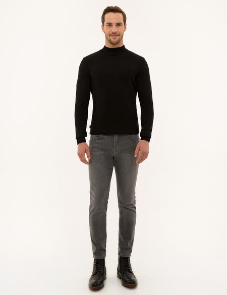 Siyah Slim Fit Yarım Balıkçı Yaka Basic Triko Kazak - 50227091007