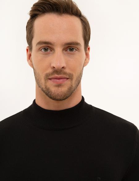 Siyah Slim Fit Yarım Balıkçı Yaka Basic Triko Kazak - 50227091007