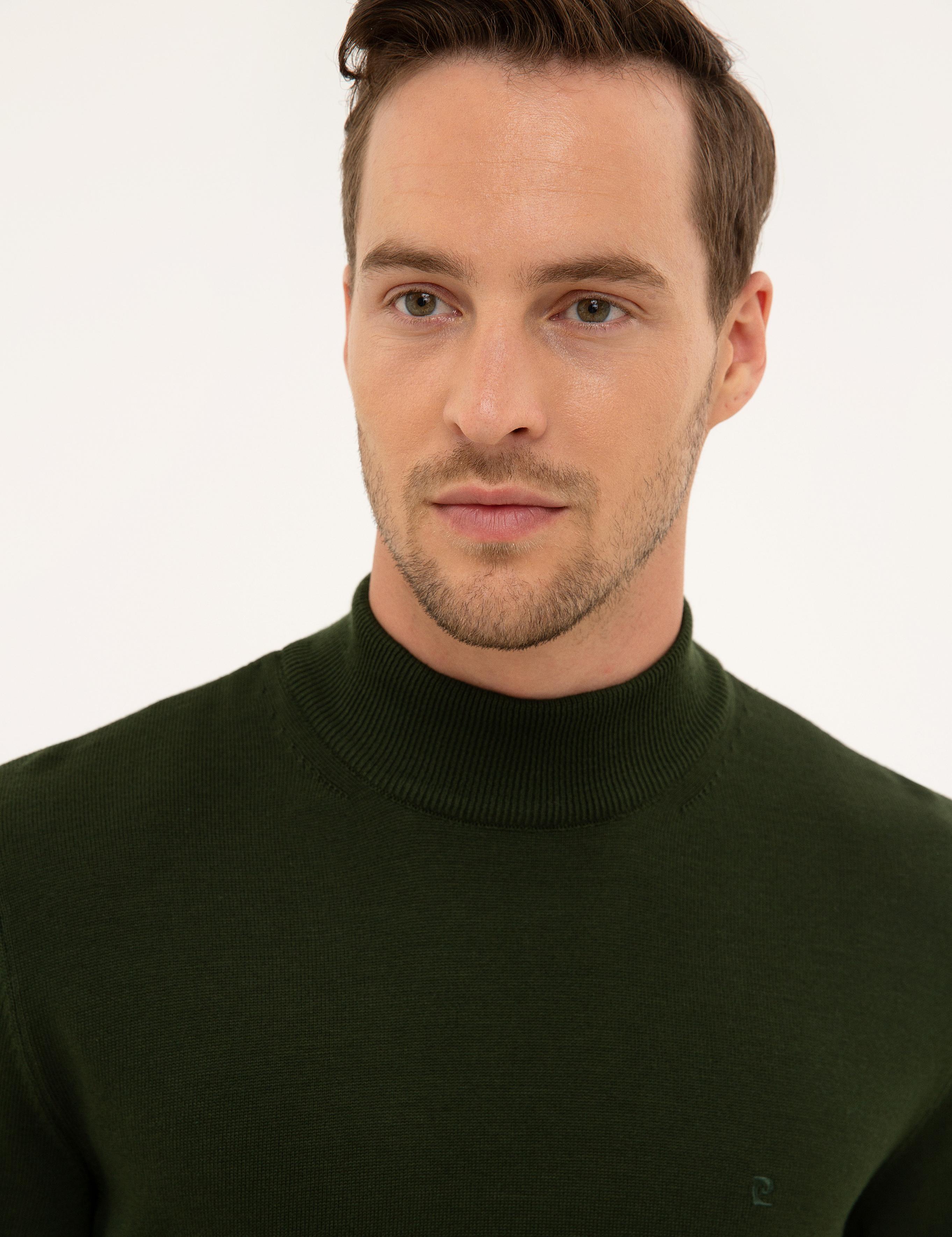 Koyu Yeşil Slim Fit Yarım Balıkçı Yaka Triko Kazak