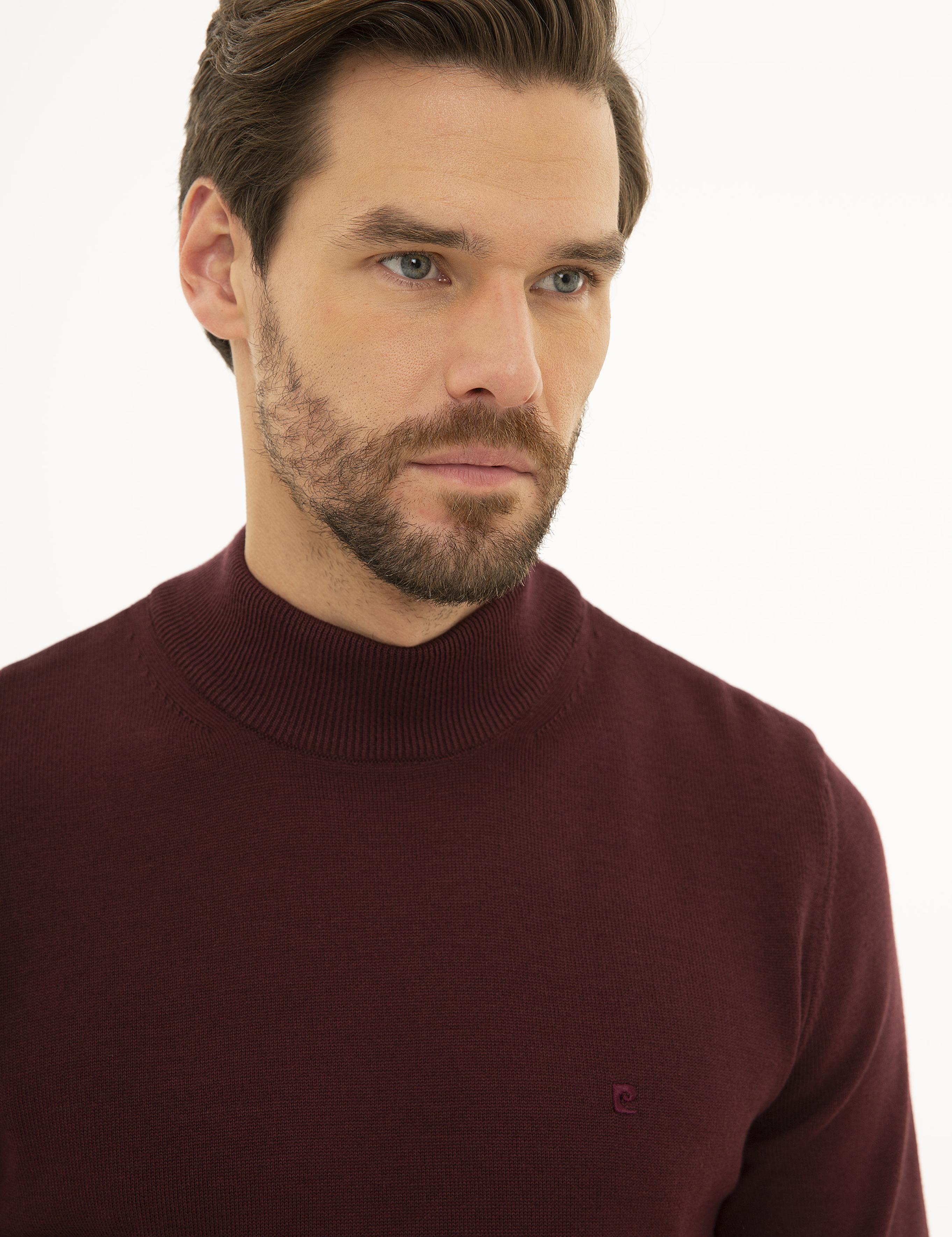 Bordo Slim Fit Yarım Balıkçı Yaka Basic Triko Kazak