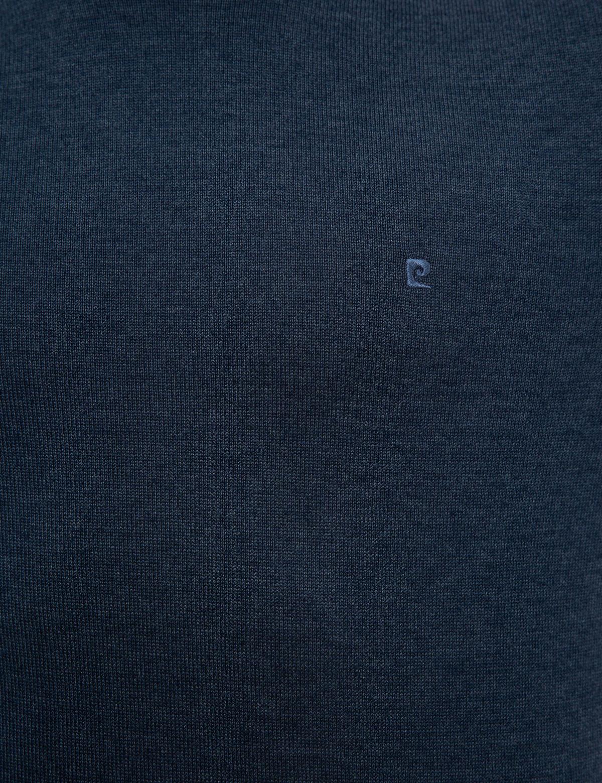 İndigo Mavi Melanj Slim Fit Yarım Balıkçı Yaka Basic Triko Kazak - 50227091151