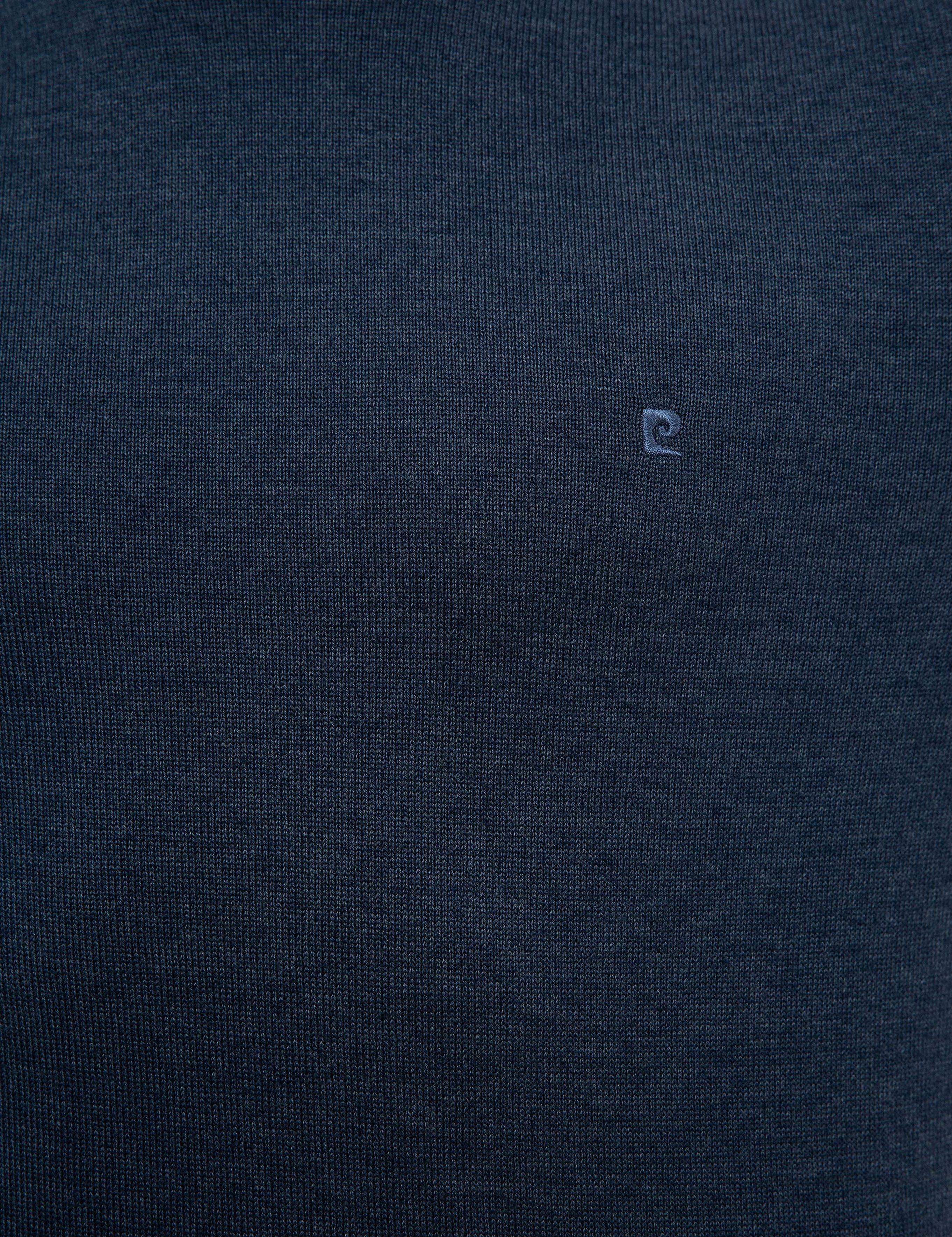 İndigo Mavi Melanj Slim Fit Yarım Balıkçı Yaka Basic Triko Kazak