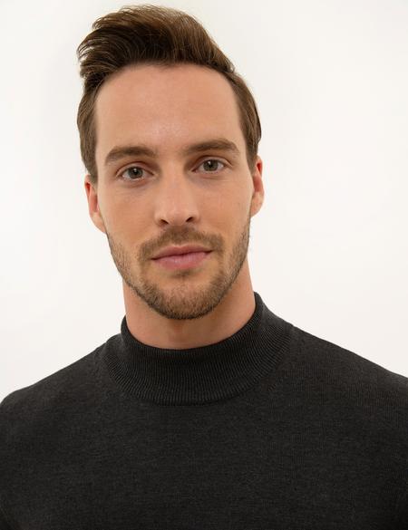 Antrasit Melanj Slim Fit Yarım Balıkçı Yaka Basic Triko Kazak - 50227091037