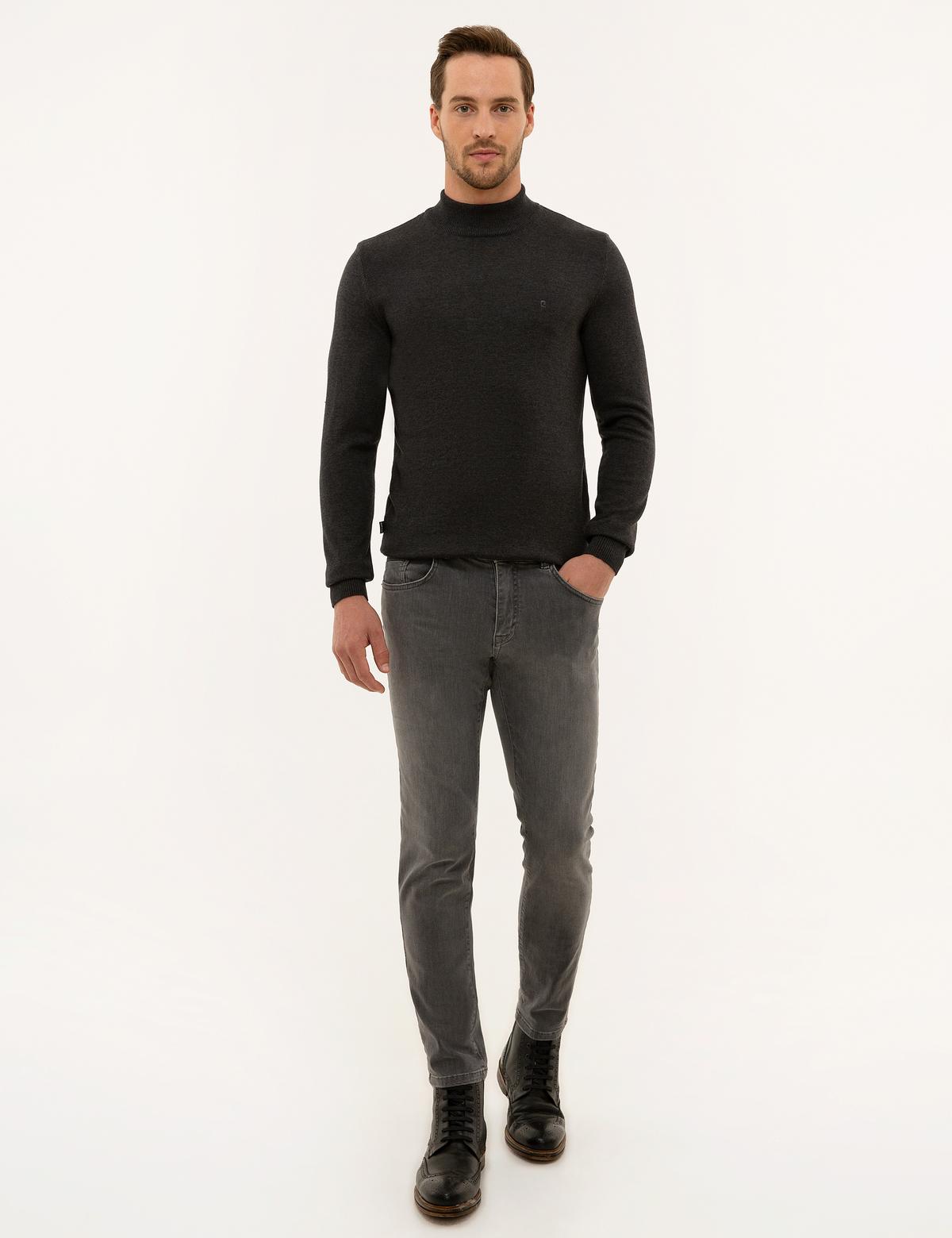 Antrasit Melanj Slim Fit Yarım Balıkçı Yaka Basic Triko Kazak - 50227091037