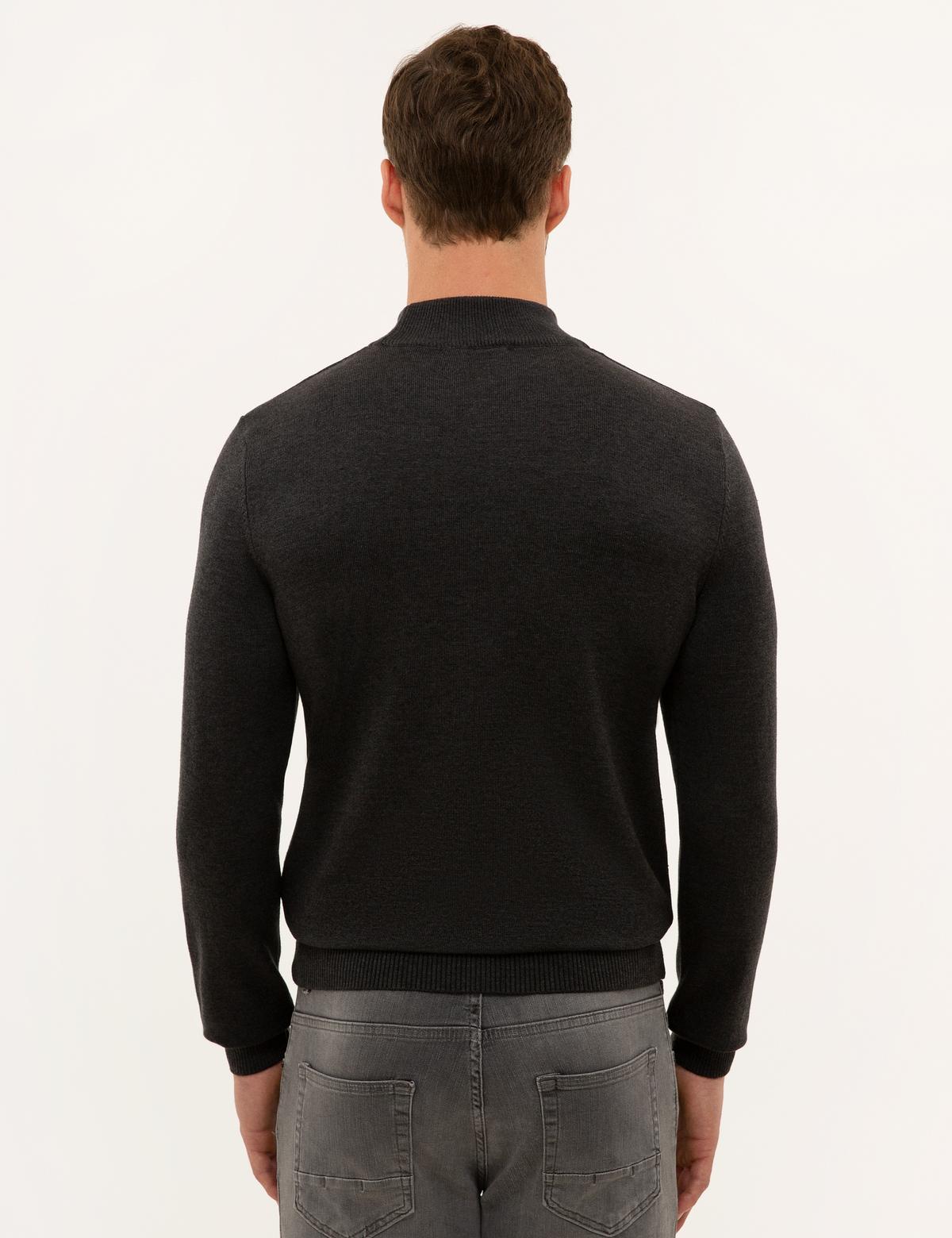 Antrasit Melanj Slim Fit Yarım Balıkçı Yaka Basic Triko Kazak - 50227091037