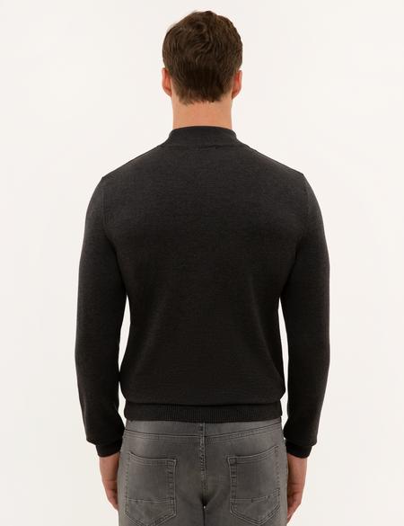 Antrasit Melanj Slim Fit Yarım Balıkçı Yaka Basic Triko Kazak - 50227091037