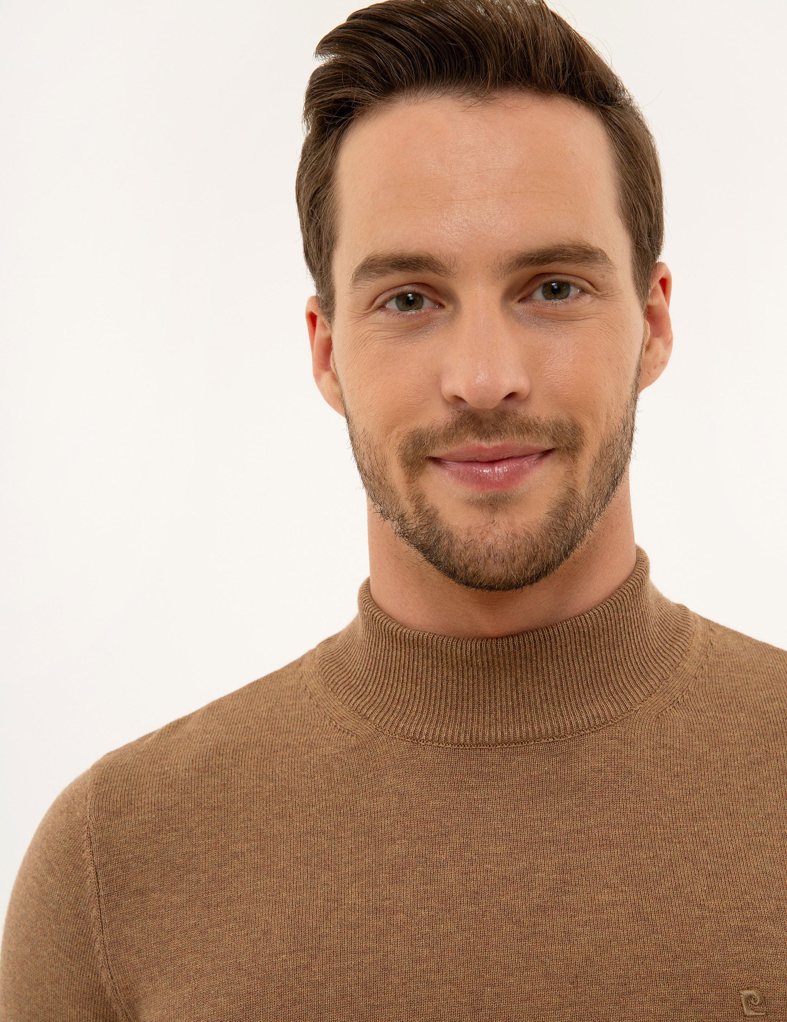 Camel Melanj Slim Fit Yarım Balıkçı Yaka Triko Kazak