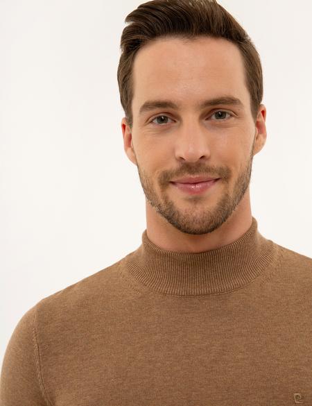 Camel Melanj Slim Fit Yarım Balıkçı Yaka Triko Kazak - 50227091149