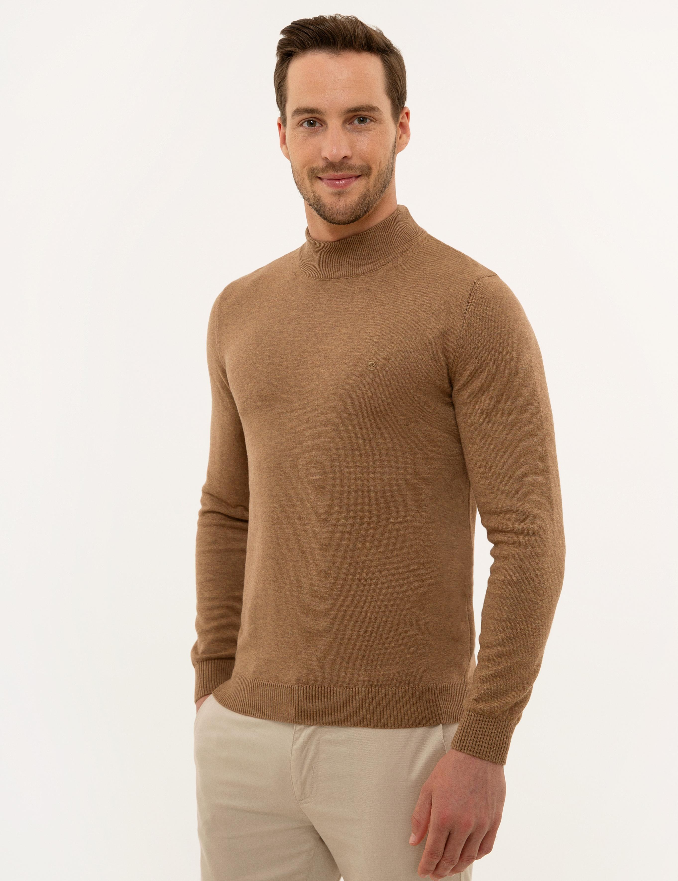 Camel Melanj Slim Fit Yarım Balıkçı Yaka Triko Kazak