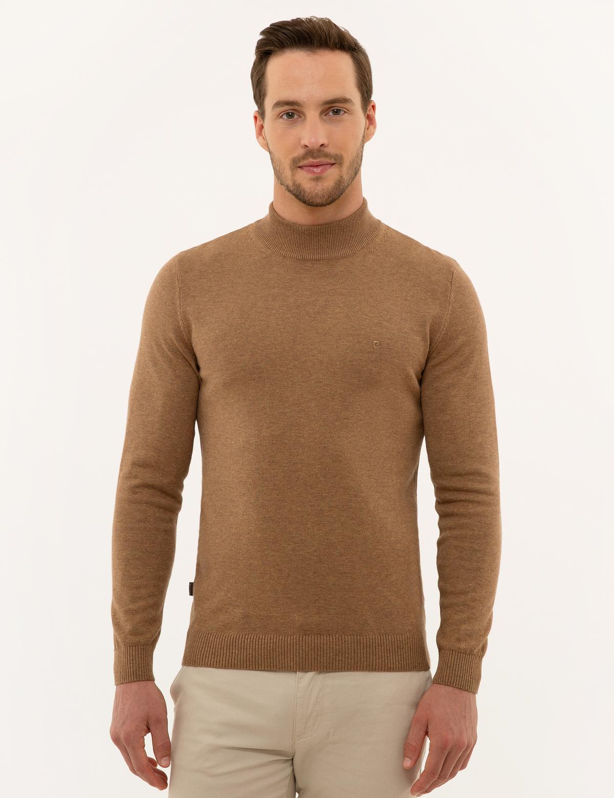 Camel Melanj Slim Fit Yarım Balıkçı Yaka Triko Kazak - 50227091149