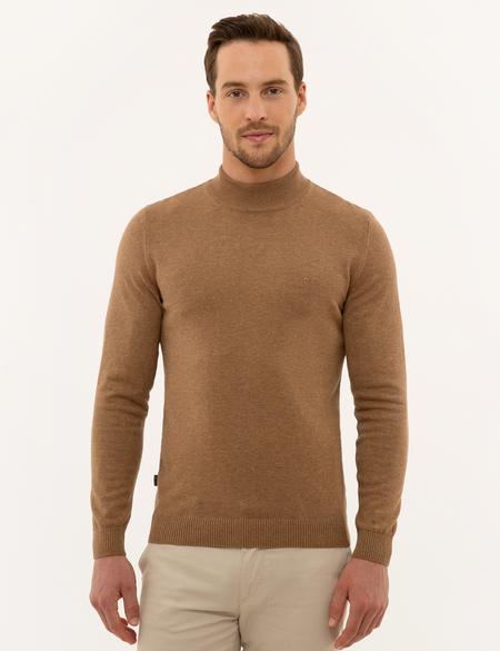 Camel Melanj Slim Fit Yarım Balıkçı Yaka Triko Kazak - 50227091149