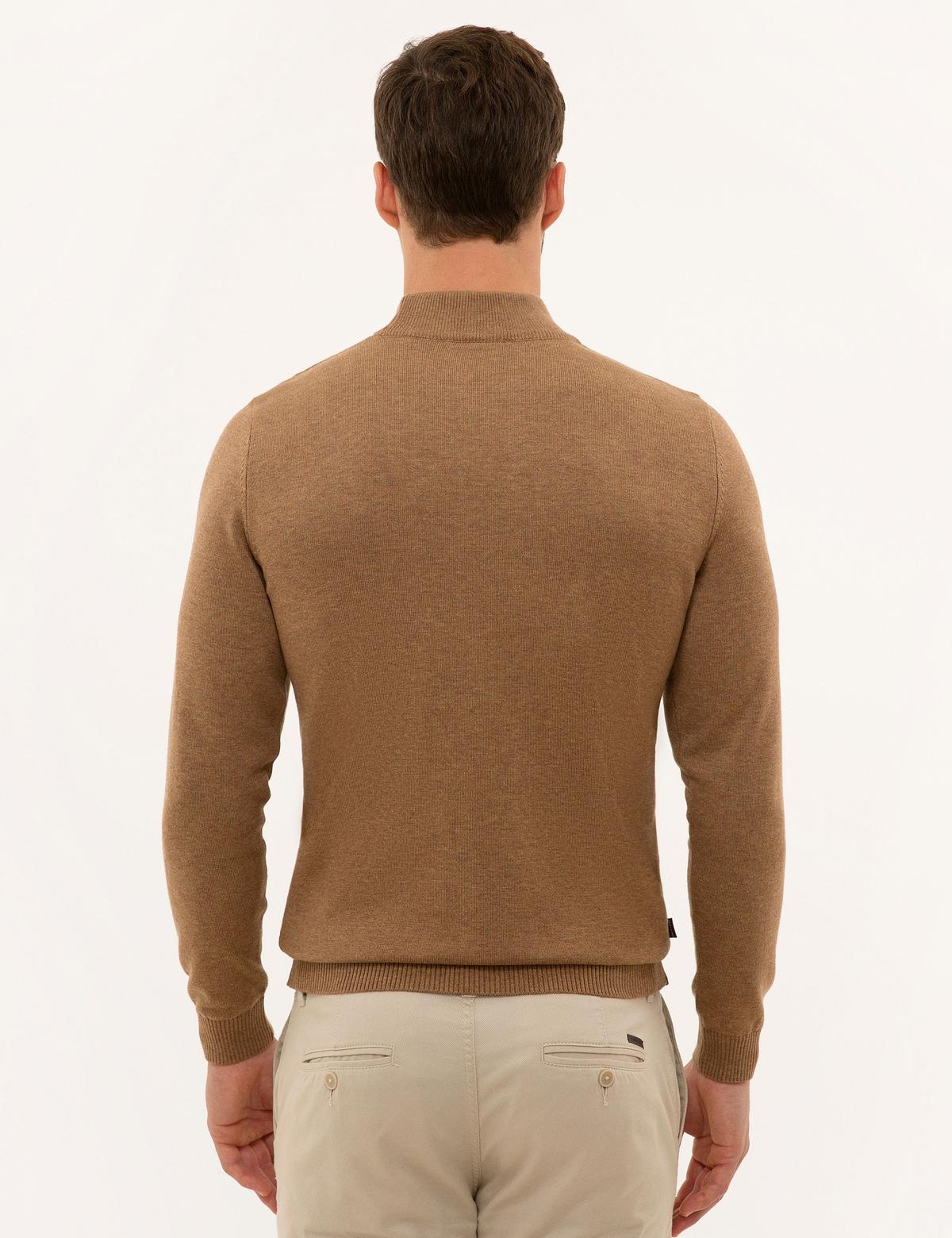 Camel Melanj Slim Fit Yarım Balıkçı Yaka Triko Kazak - 50227091149