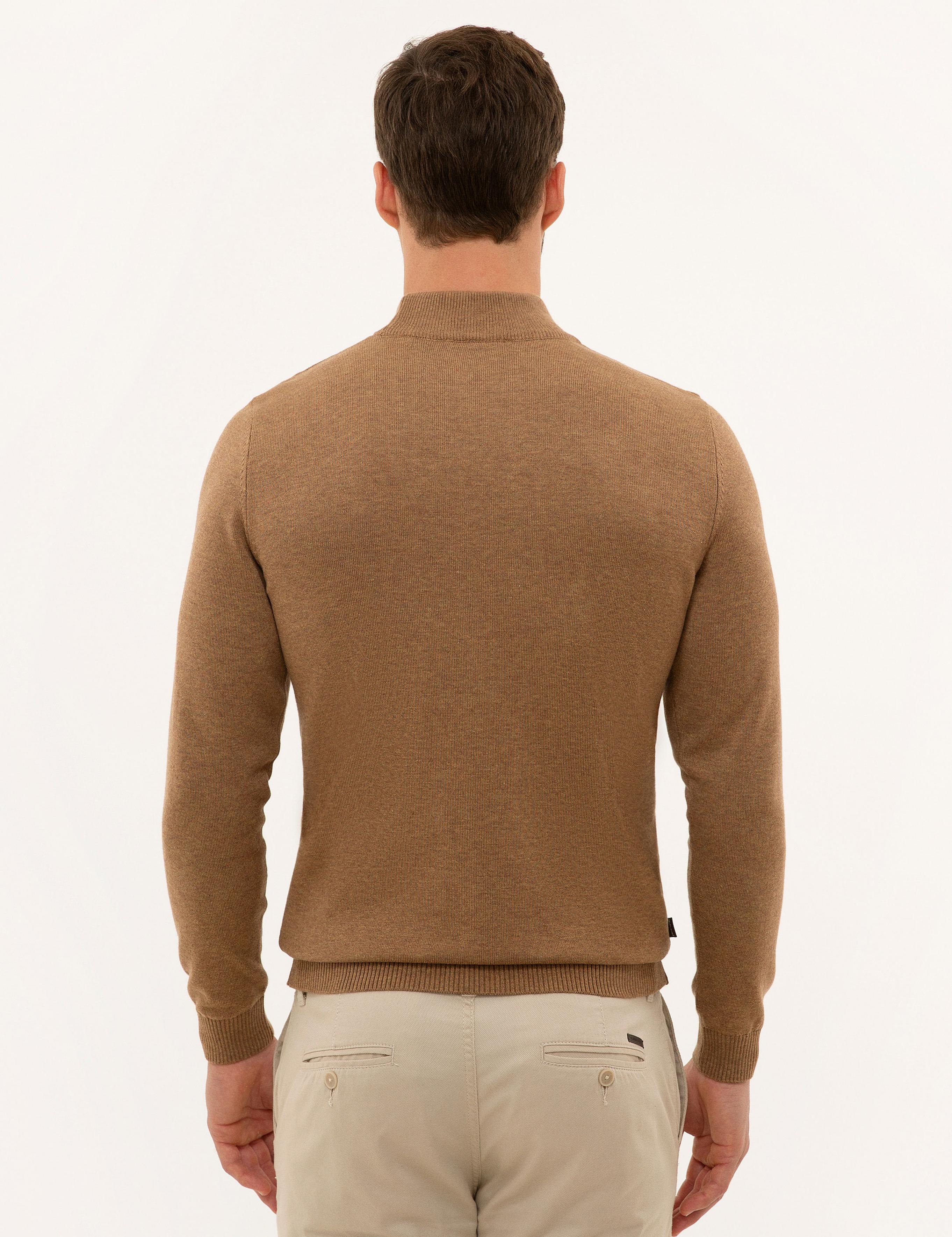 Camel Melanj Slim Fit Yarım Balıkçı Yaka Triko Kazak