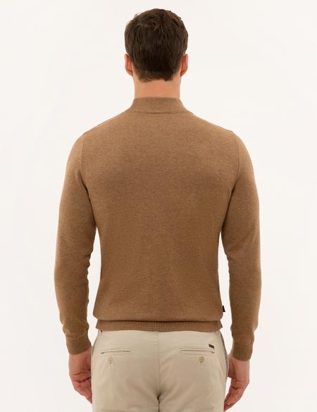 Camel Melanj Slim Fit Yarım Balıkçı Yaka Triko Kazak - 50227091149