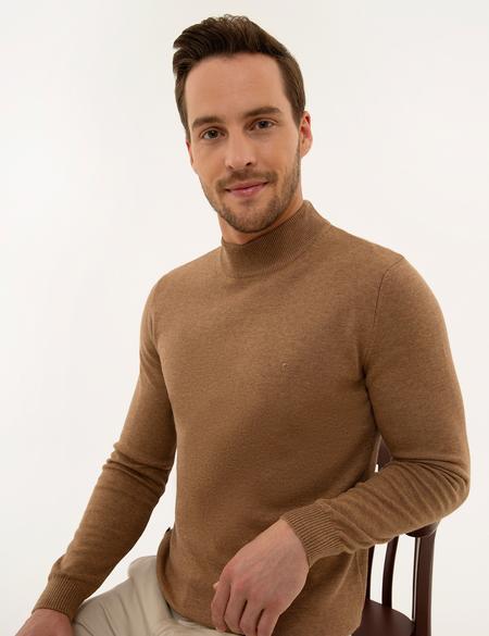 Camel Melanj Slim Fit Yarım Balıkçı Yaka Triko Kazak - 50227091149