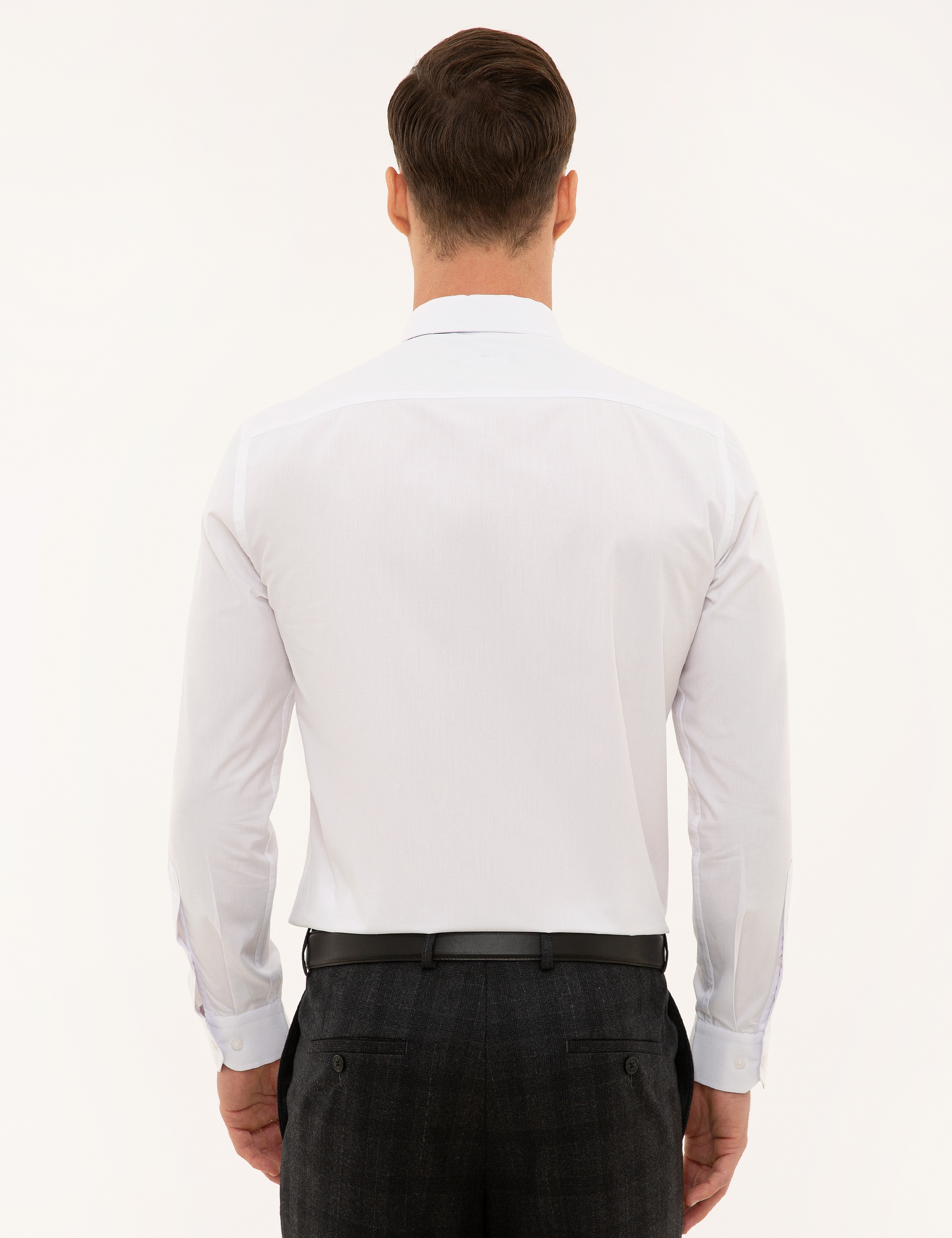 Beyaz Slim Fit Uzun Kollu Basic Gömlek - Image 3