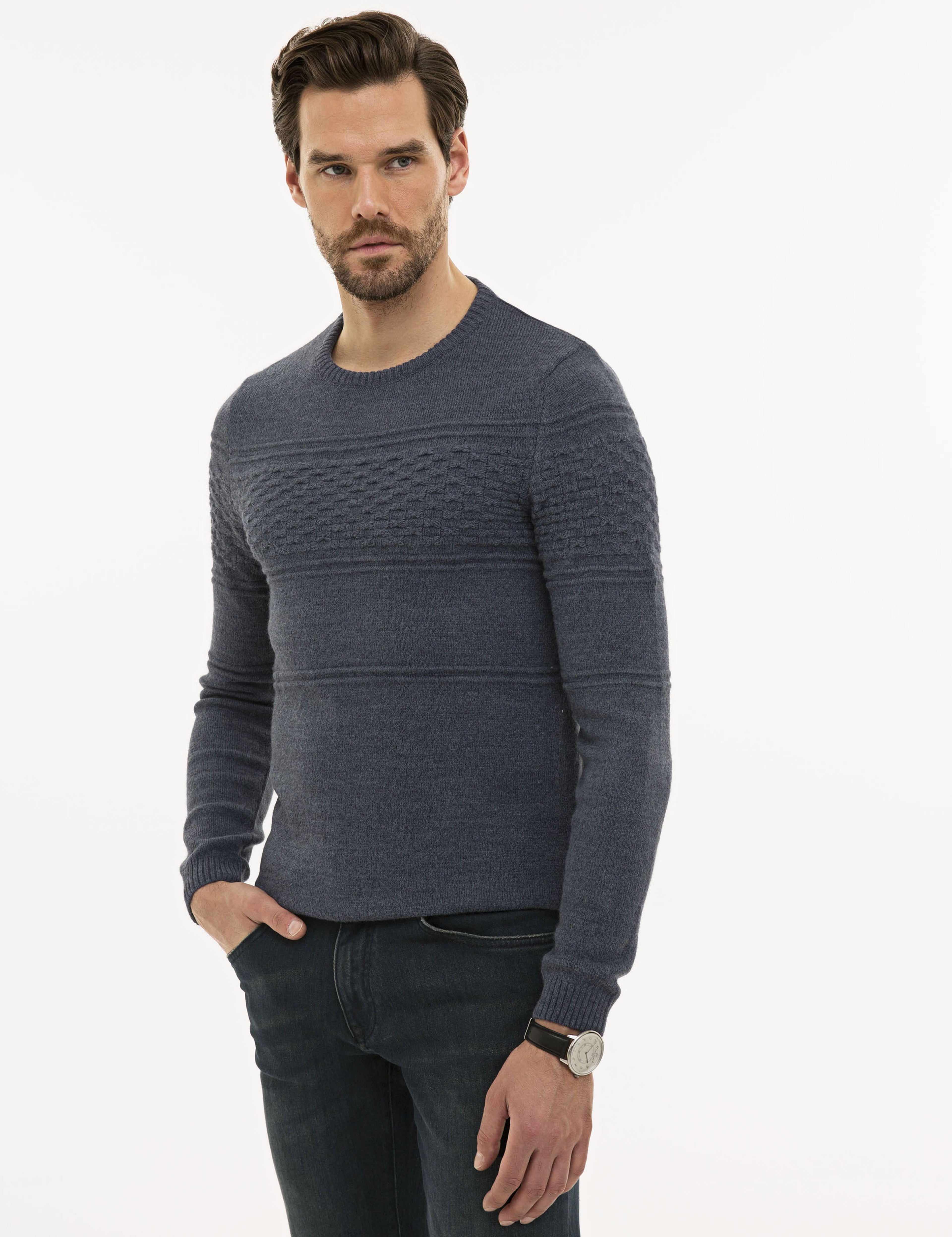 Mavi Slim Fit Bisiklet Yaka Triko Kazak