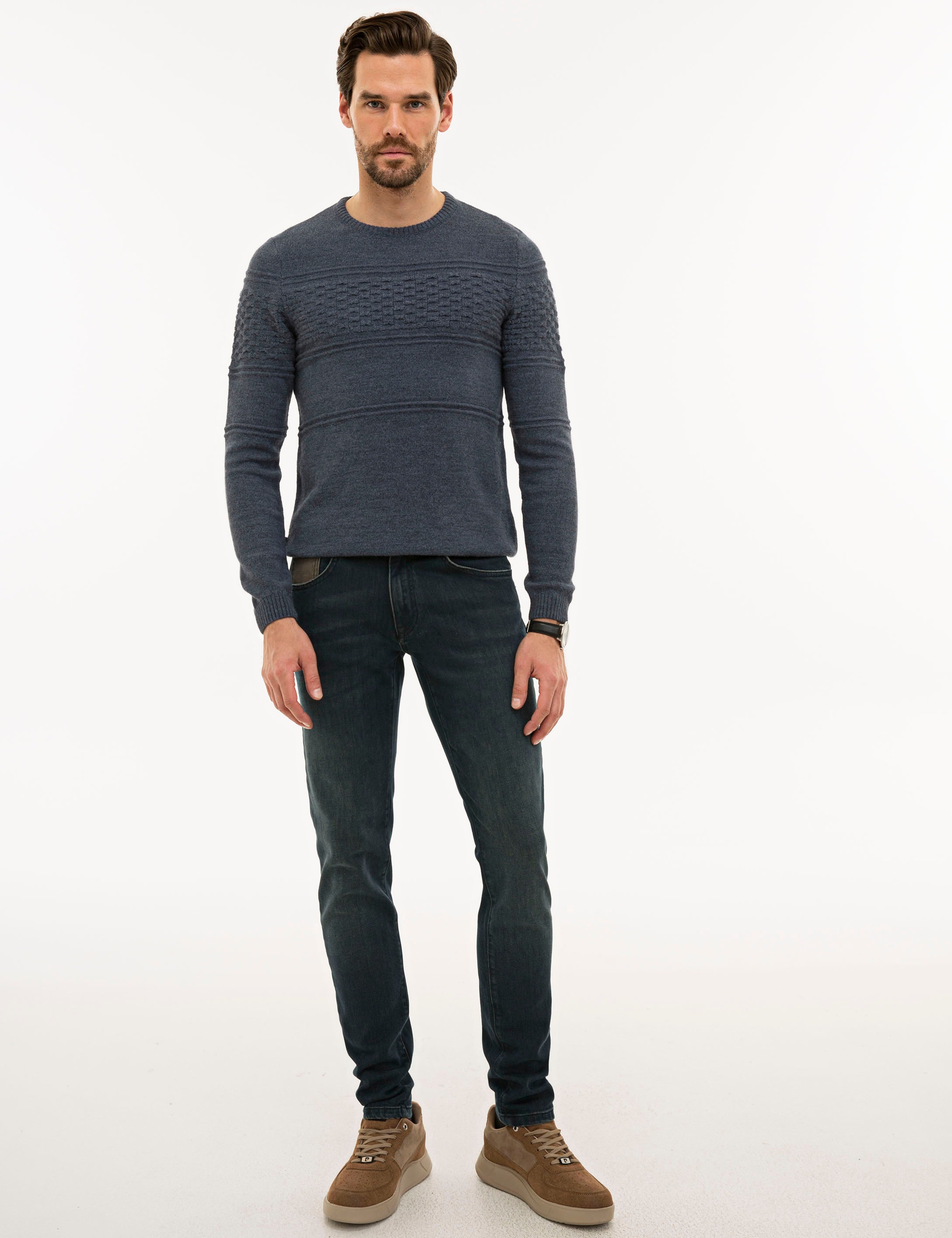 Mavi Slim Fit Bisiklet Yaka Triko Kazak