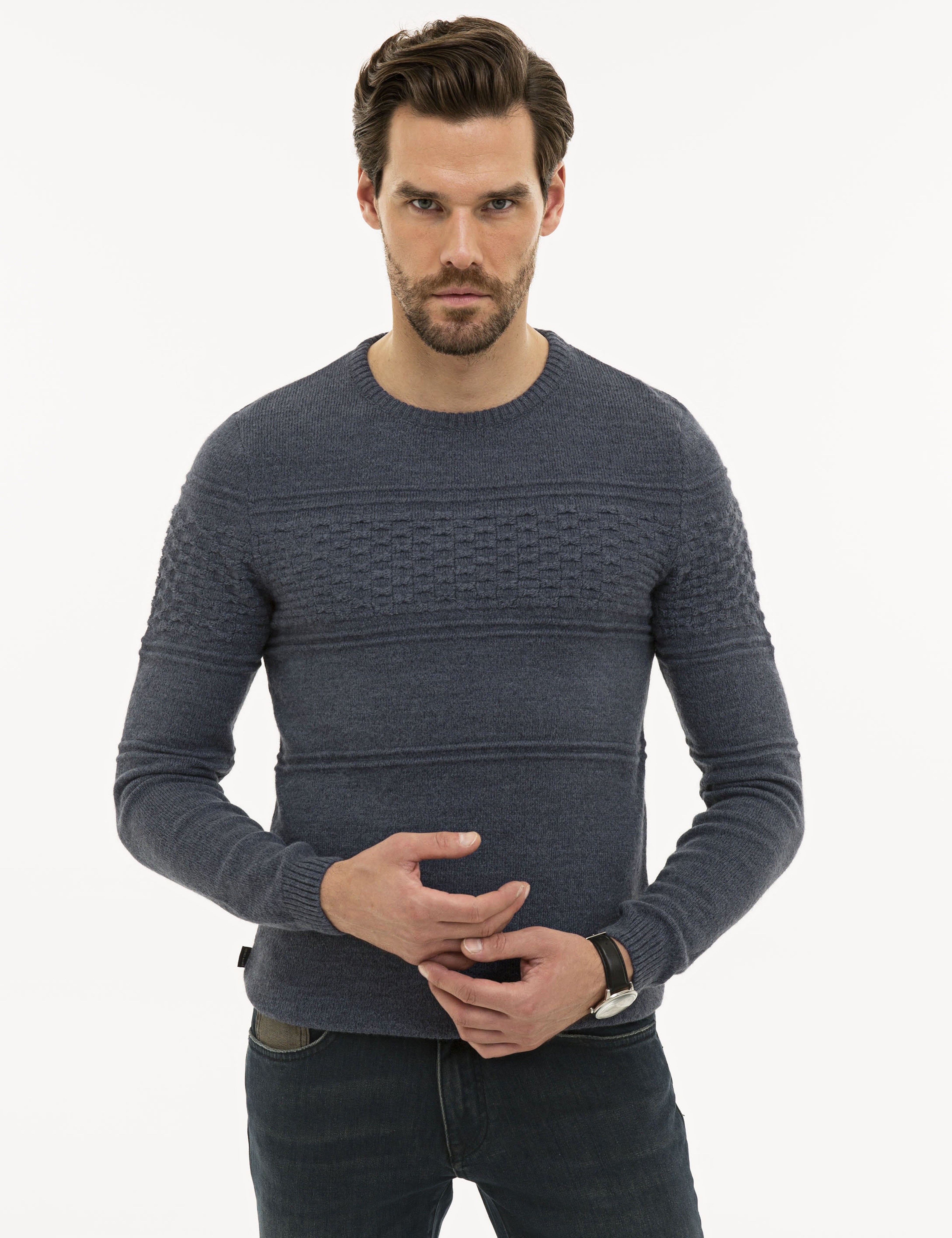 Mavi Slim Fit Bisiklet Yaka Triko Kazak - Image 1
