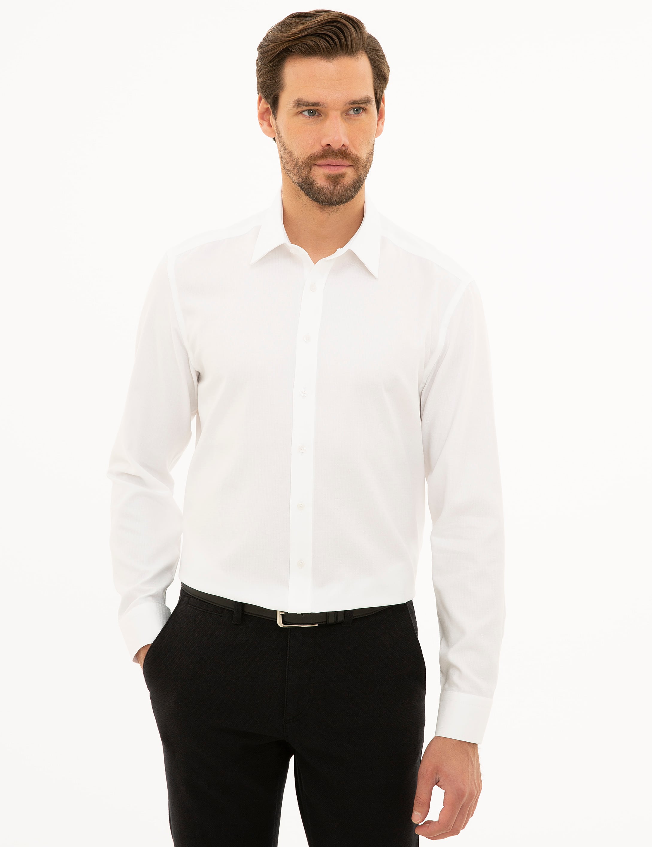 Beyaz Regular Fit Uzun Kollu Gömlek - Image 1