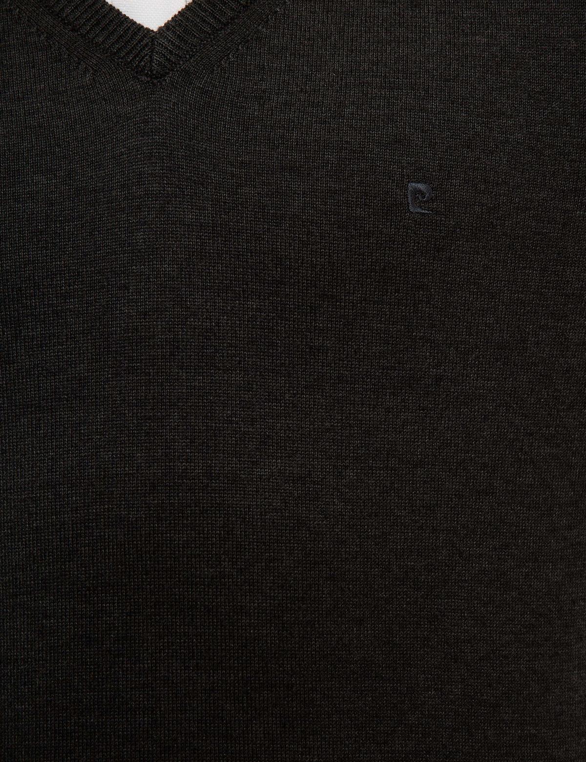 Antrasit Melanj Slim Fit V Yaka Basic Triko Kazak - 50229214017