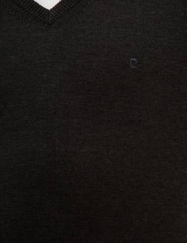 Antrasit Melanj Slim Fit V Yaka Basic Triko Kazak