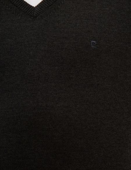 Antrasit Melanj Slim Fit V Yaka Basic Triko Kazak - 50229214017