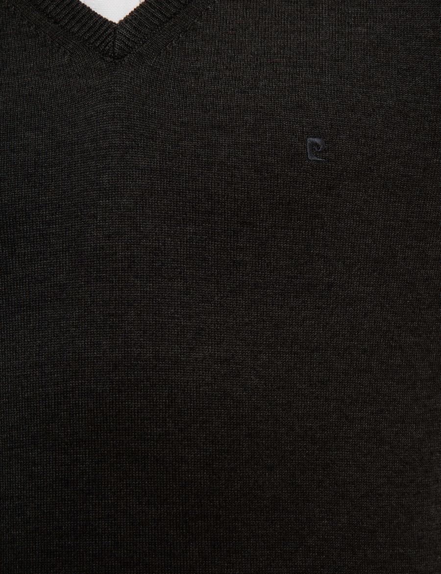 Antrasit Melanj Slim Fit V Yaka Basic Triko Kazak