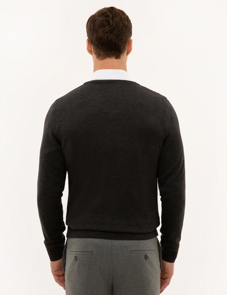 Antrasit Melanj Slim Fit V Yaka Basic Triko Kazak - 50229214017