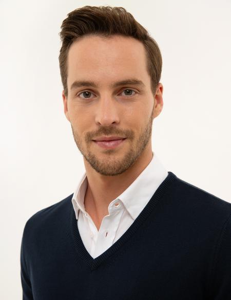 Lacivert Slim Fit V Yaka Basic Triko Kazak - 50229214098