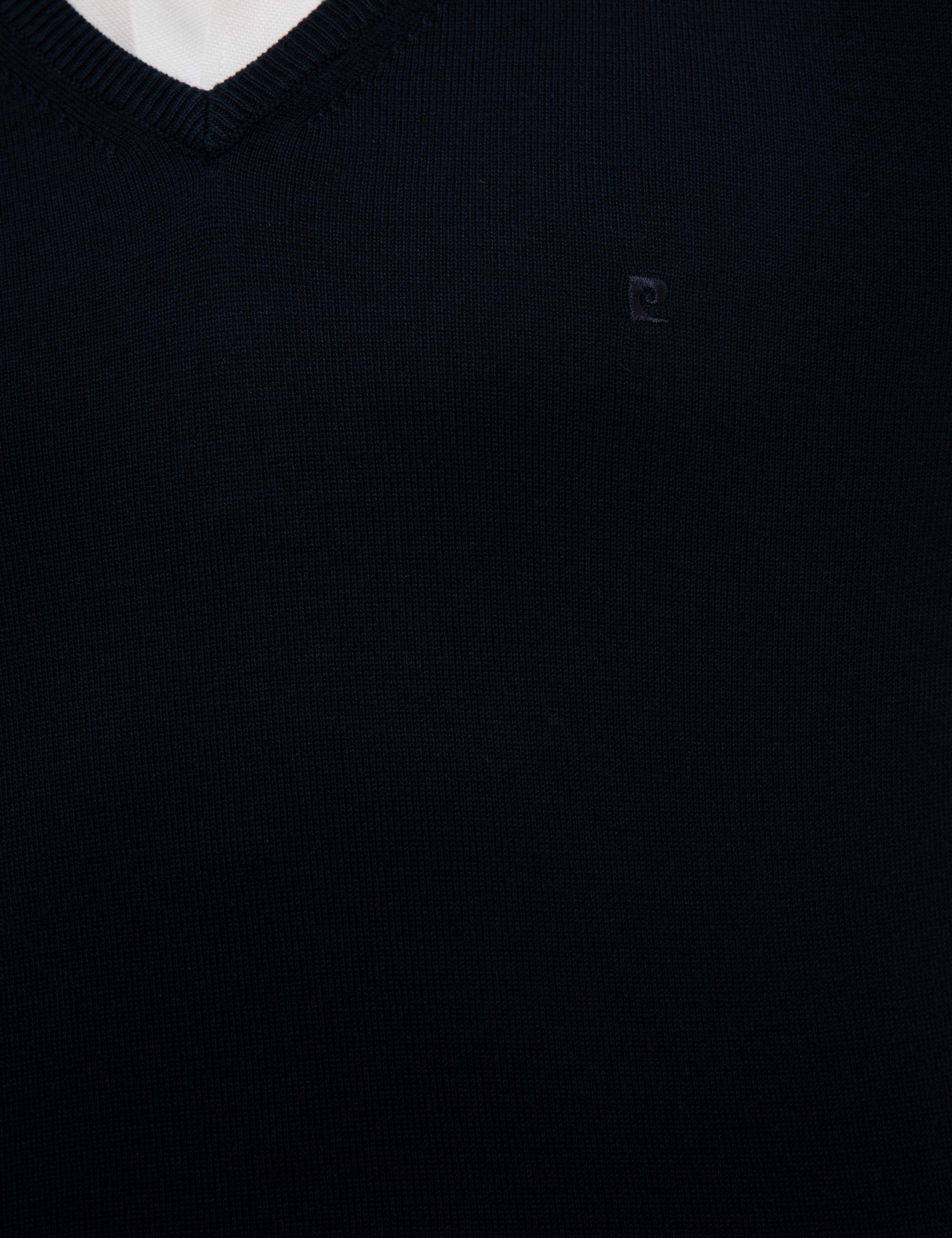 Lacivert Slim Fit V Yaka Basic Triko Kazak - Image 7