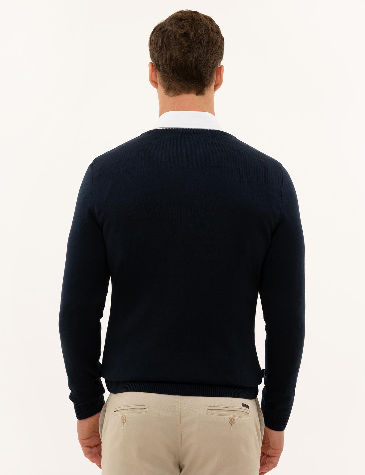 Lacivert Slim Fit V Yaka Basic Triko Kazak - 50229214098