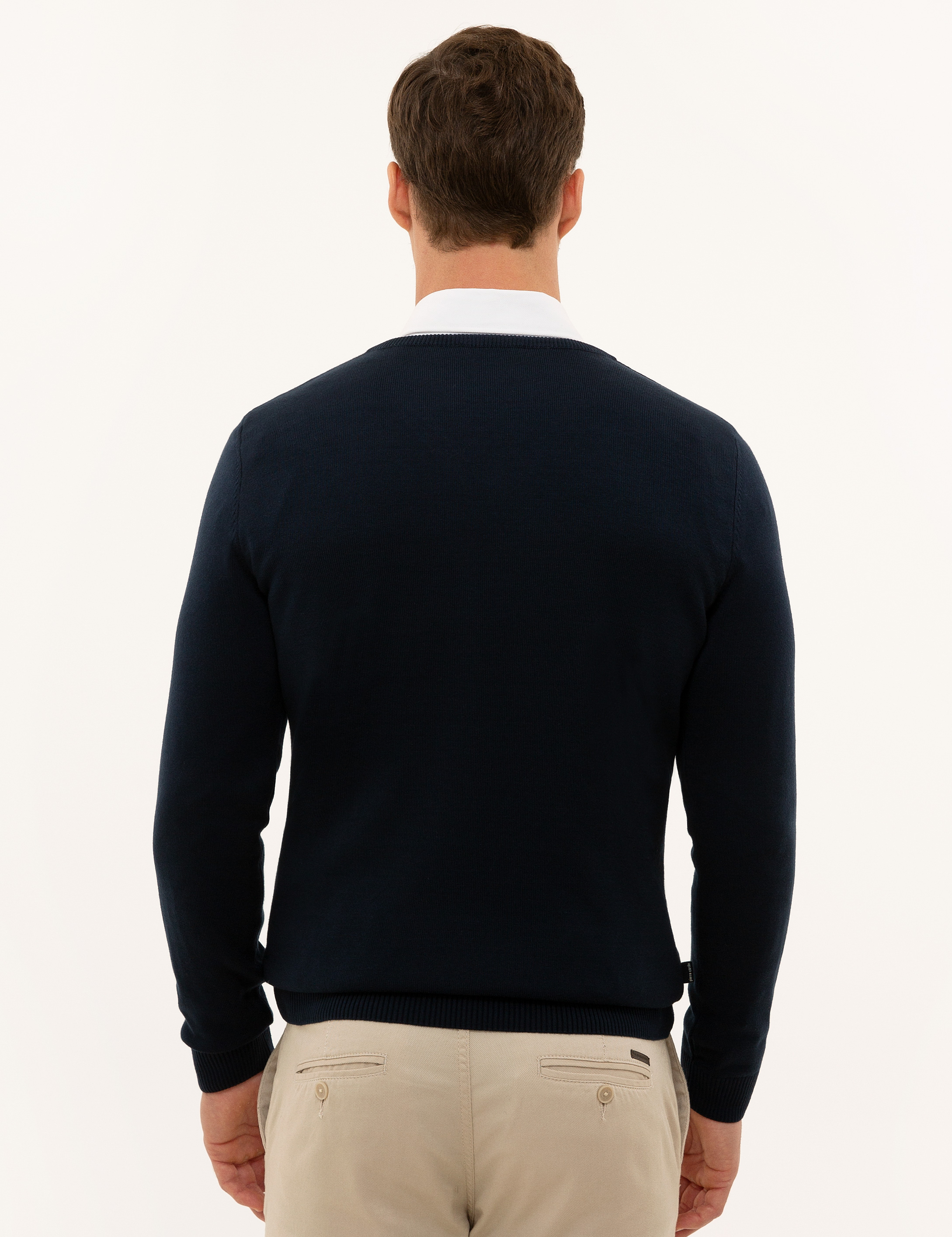 Lacivert Slim Fit V Yaka Basic Triko Kazak - Image 5