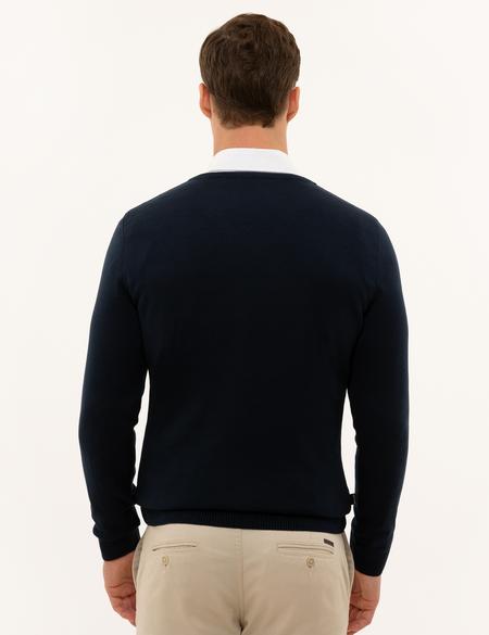 Lacivert Slim Fit V Yaka Basic Triko Kazak - 50229214098