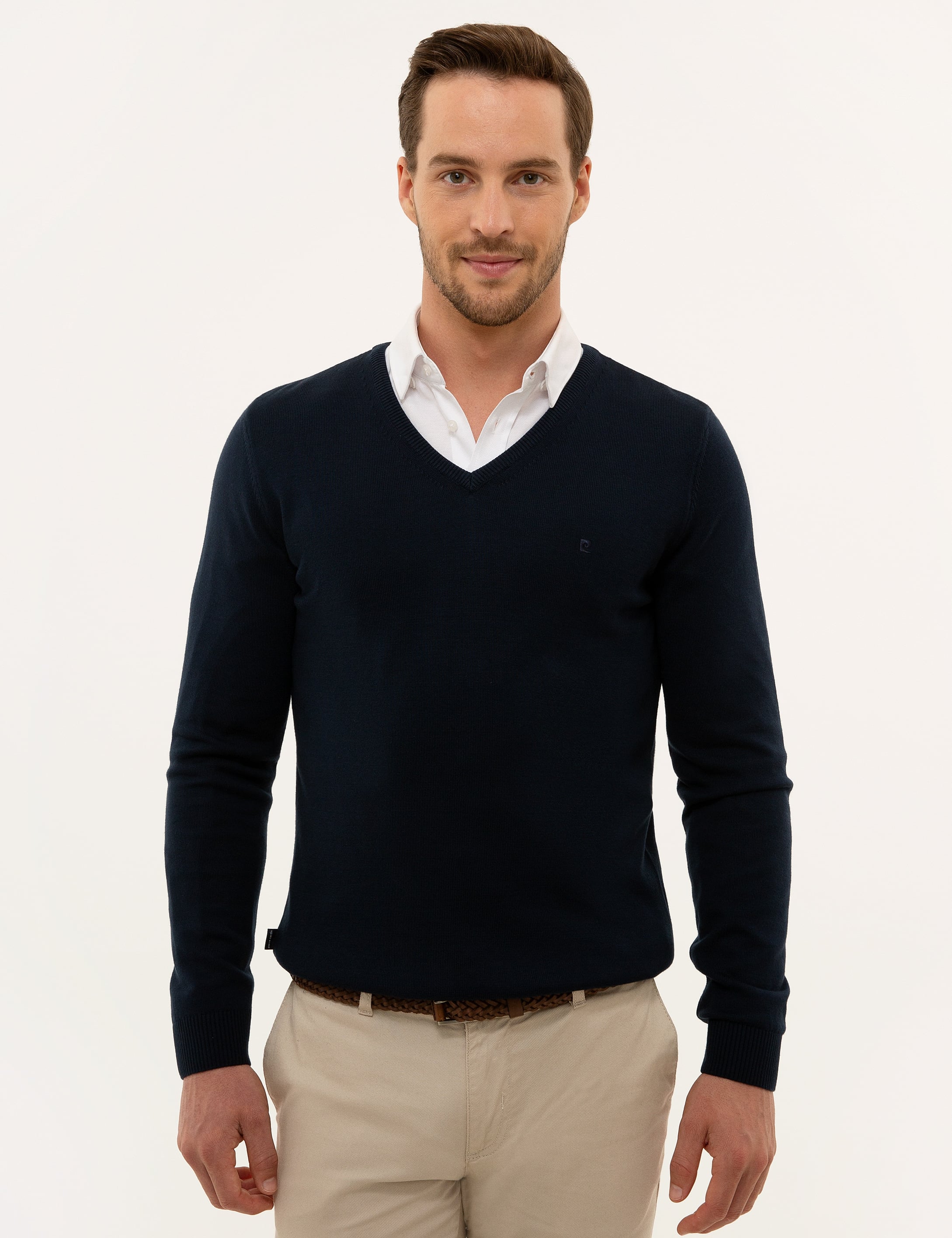Lacivert Slim Fit V Yaka Basic Triko Kazak