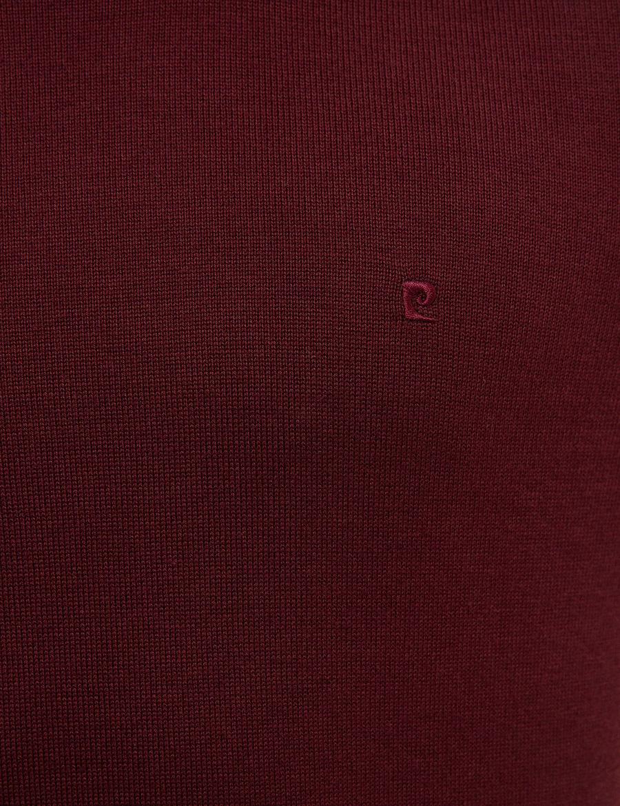 Bordo Slim Fit Bisiklet Yaka Basic Triko Kazak