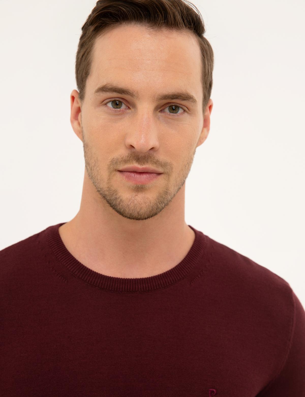 Bordo Slim Fit Bisiklet Yaka Basic Triko Kazak - 50229215149