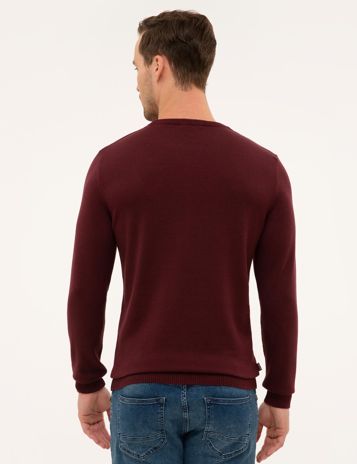 Bordo Slim Fit Bisiklet Yaka Basic Triko Kazak - 50229215149