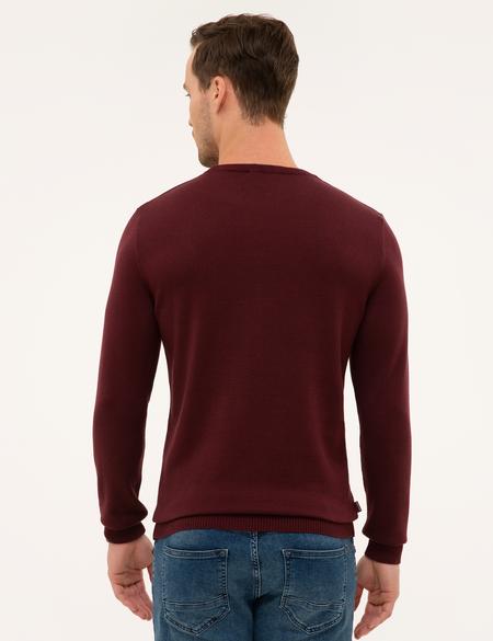 Bordo Slim Fit Bisiklet Yaka Basic Triko Kazak - 50229215149