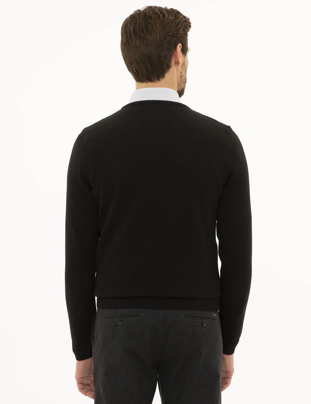 Siyah Slim Fit V Yaka Basic Triko Kazak - 50229214006